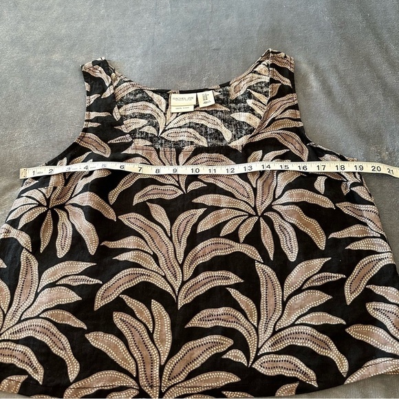 Rachel Zoe Black Tan Leaves 100% Linen Square Neck Crop Top - Picture 9 of 9